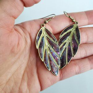 Colorful Shell Purple Leaf Shaped Dangle Earrings